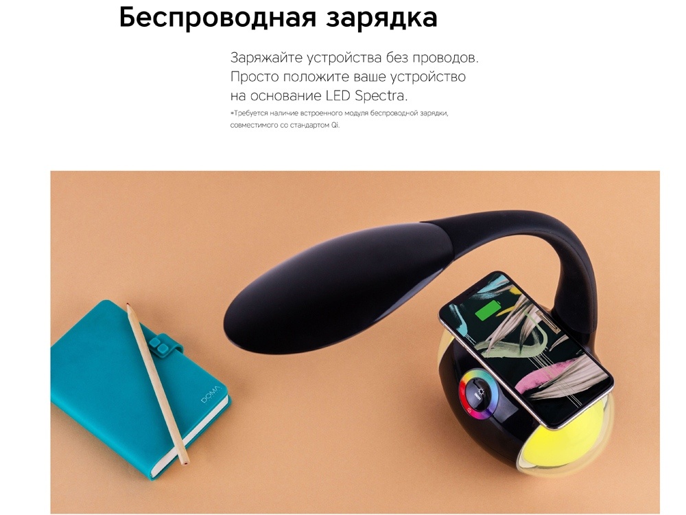 Настольная лампа с беспроводной зарядкой LED Spectra