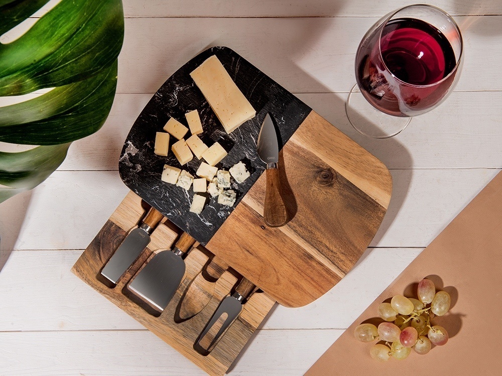 Набор для сыра в подарочной коробке из акации и мрамора Date